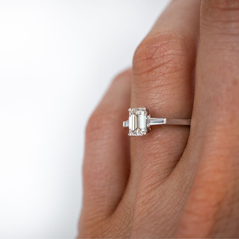 Emerald Cut Diamond Ring with Tapered Baguette