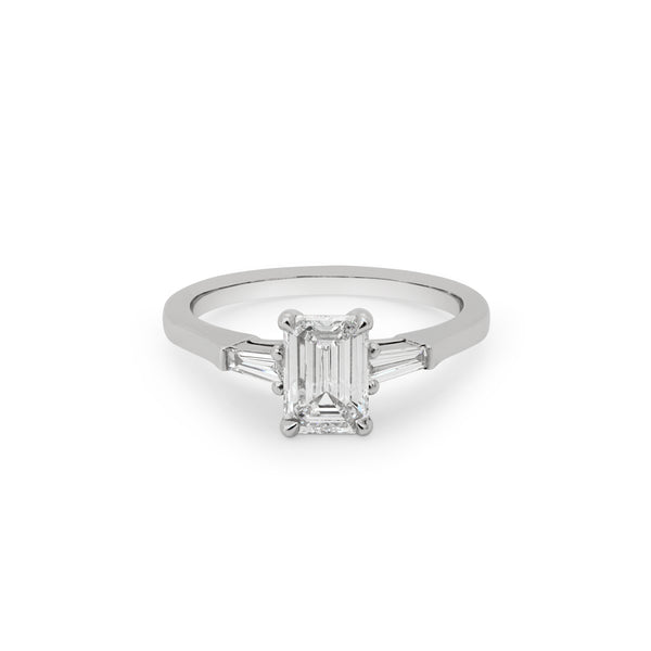Emerald Cut Diamond Ring with Tapered Baguette