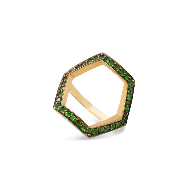 Hexagonal Tsavorite 9k Gold Ring