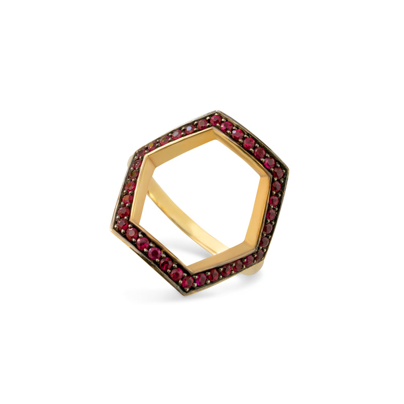 Ruby Hexagon Ring in 9k Yellow Gold