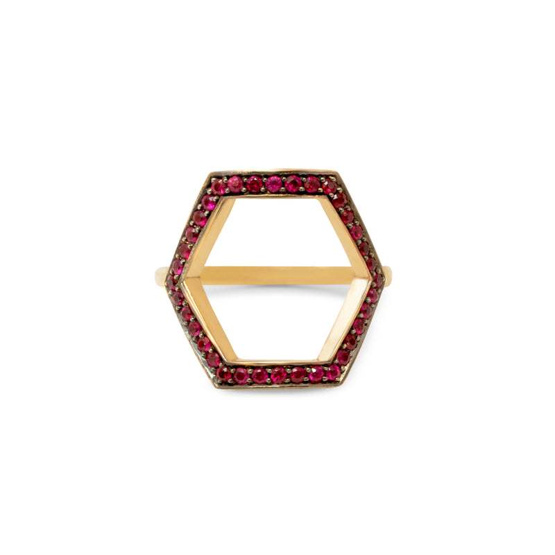 Ruby Hexagon Ring in 9k Yellow Gold