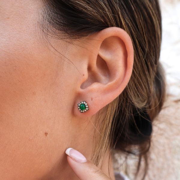 Emerald and Diamond Stud Earrings