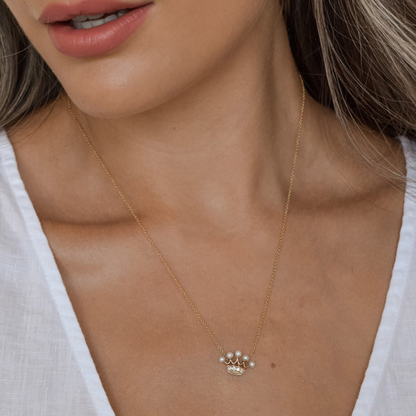 Gold Pearl Crown Necklace